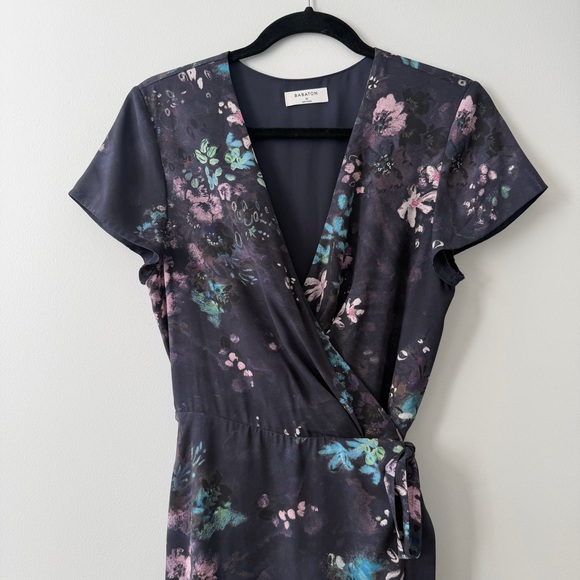 Aritzia Babaton Slit Wrap Dress Blue Grey Floral Maxi Dress Sz M - Picture 4 of 14